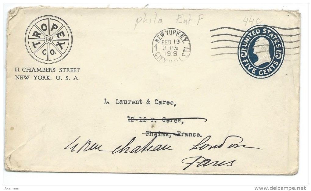 ENVELOPPE : Entier Postal  5 Cents Tropex & Co New-York - 1901-20