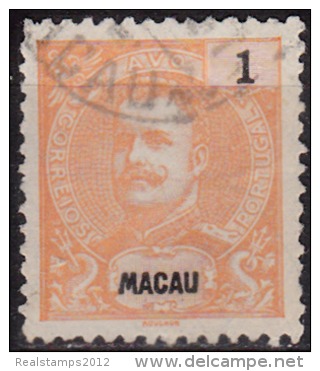 MACAU - 1898, D. Carlos I,  1 A.  D. 11 3/4 X 12  (o)  MUNDIFIL Nº 79 - Gebraucht