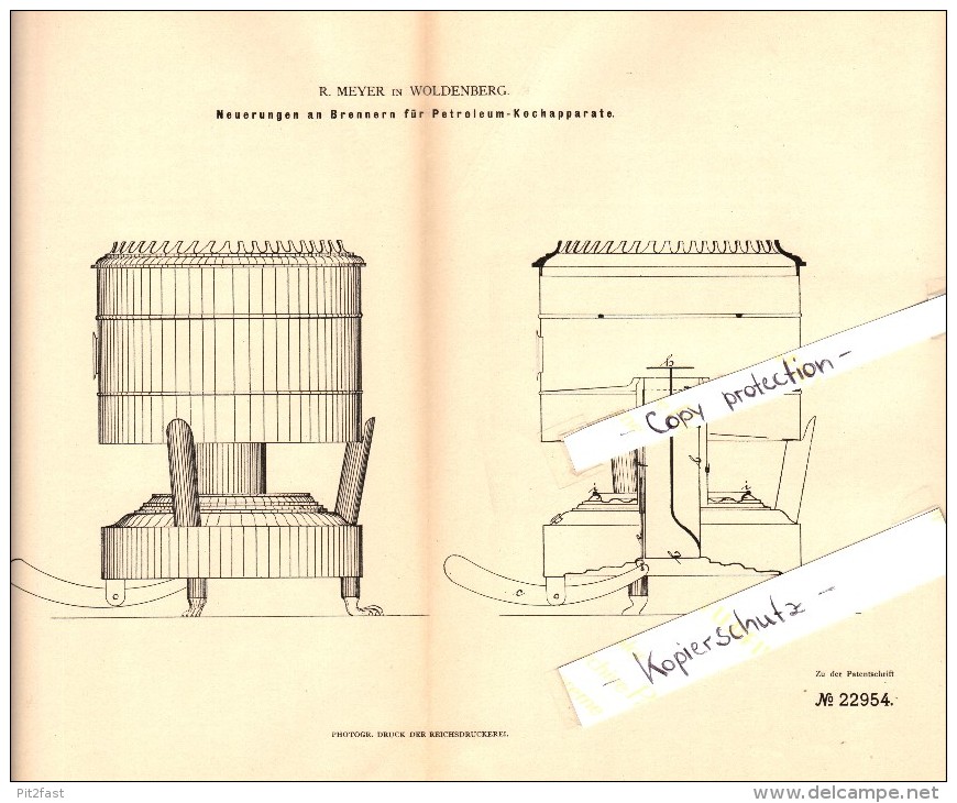 Original Patent -  R. Meyer In Woldenberg / Dobiegniew , 1882 , Brenner Für Petroleum-Kochapparate !!! - Neumark