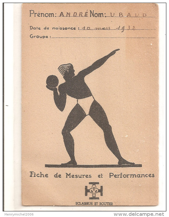 Scoutisme - Scout - éclaireur Et Routier , Lancer De Poid Sport , Fiche De Mesures Et Performances - Scoutisme