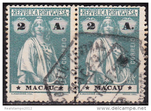 MACAU - 1913-15,  Ceres.  2 A. (Papel Esmalte)  (PAR)  D. 15 X 14)   (o)  MUNDIFIL  Nº 212b - Oblitérés