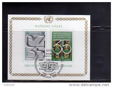 UNITED NATIONS GENEVE GINEVRA - ONU - UN - UNO 1980 GLOBE AND LAUREL 35TH ANNIVERSARY GLOBO BLOCK SHEET USED USATO - Blocs-feuillets