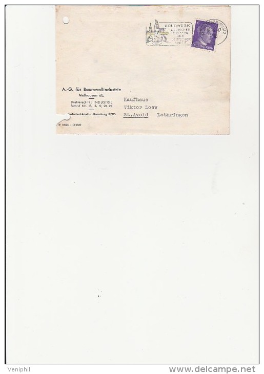 CARTE LETTRE COMMERCIALE AFFRANCHIE TIMBRE ALLEMAND OBLITERE FLAMME BOLLWERK -CAD MULHOUSE 1942 - Other & Unclassified