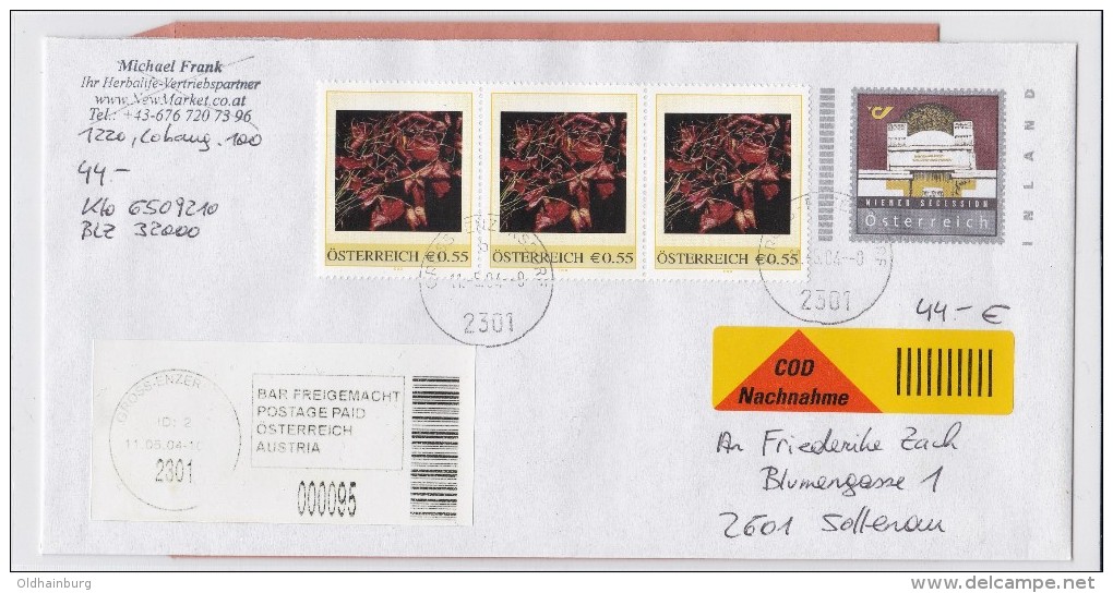 1309p: Personalisierte Marke Aus Österreich "Brombeere" Als Reko- Nachnahme Gest. 11.05.2004 PA 2301 Groß Enzersdorf - Timbres Personnalisés