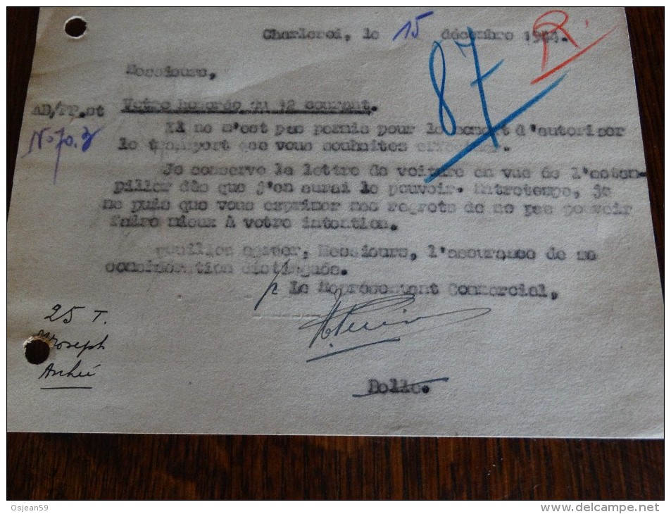 Carte Postale (société Nationale Des Chemins De Fer ) Vers Bourlers Au Départ De Charleroi 15/12/1944 - Otros & Sin Clasificación