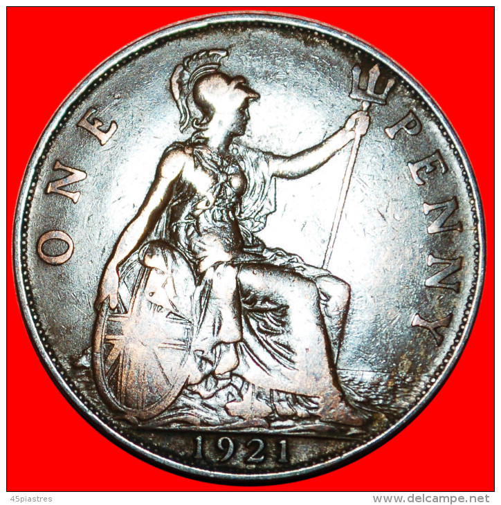 * MISTRESS OF THE SEAS * UNITED KINGDOM ★ PENNY 1921 GEORGE V (1911-1936) INTERESTING TYPE! LOW START★ NO RESERVE! - D. 1 Penny