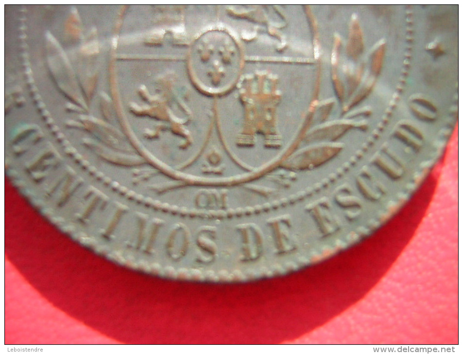 5 CENTIMOS DE ESCUDO  1867    REINA DE LAS ESPANAS  ISABEL II POR LA GRACIA DE DIOS Y LA CONST - First Minting