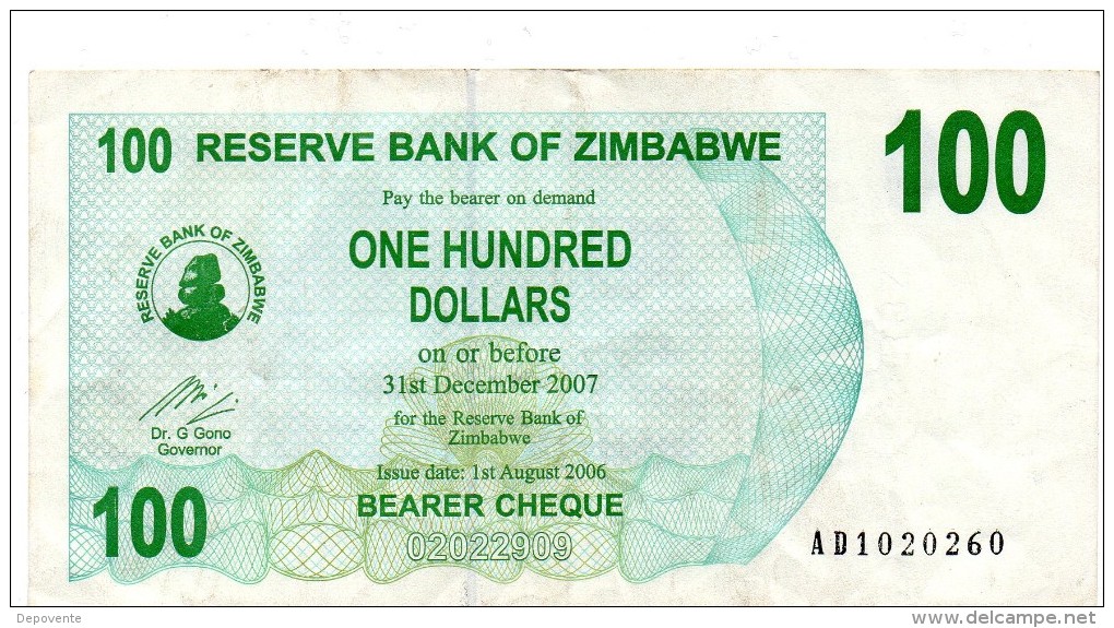 BILLET DE 100 DOLLARS - ZIMBABWE - 2006 - Zimbabwe