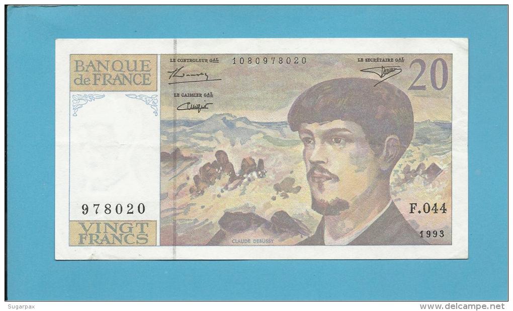 FRANCE - 20 Francs - 1993 - P 151.g -  Série F. 044 - Claude Debussy - Signature: D. Bruneel, J. Bonnardin, C. Vigier - 20 F 1980-1997 ''Debussy''