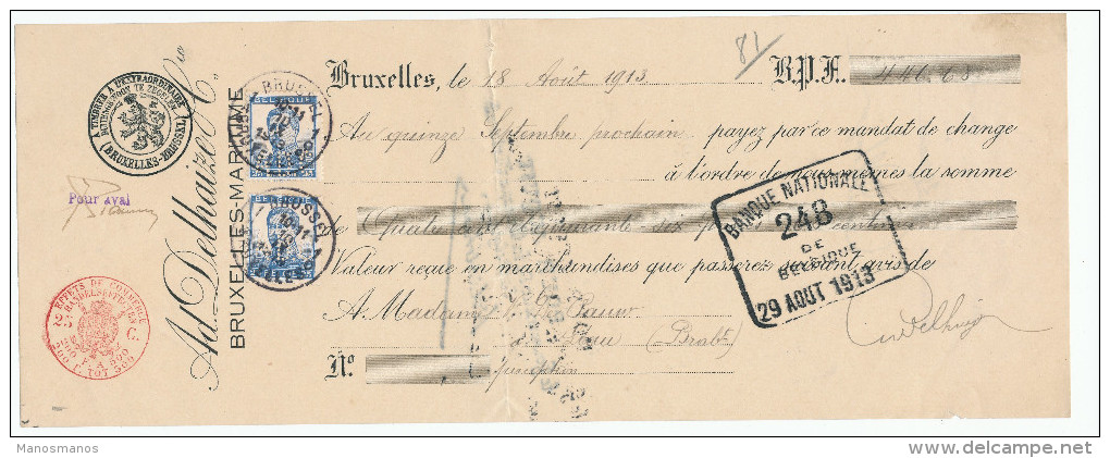 353/23 - Mandat 2 X  TP Pellens 25 C BRUXELLES 1913 - Timbres PERFORES A.D.C. - Firme Ad. Delhaize - 1909-34