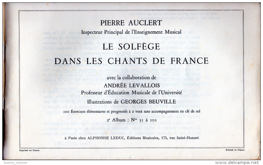 LE SOLFEGE DANS LES CHANTS DE FRANCE 1967 P. AUCLERT & A  LEVALLOIS - Other Products