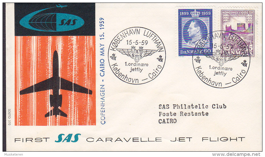 Denmark Erstflug First SAS Caravelle Jet Flight 1959 Cover Brief KØBENHAVN - CAIRO Egypte (2 Scans) - Poste Aérienne