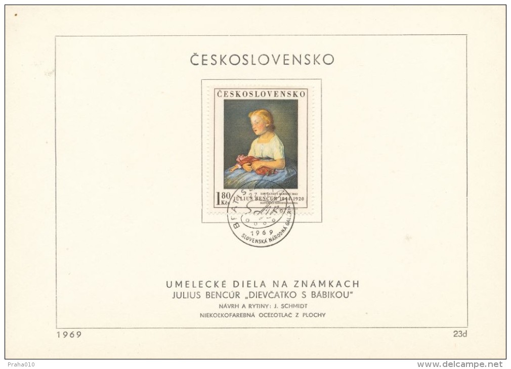 Czechoslovakia / First Day Sheet (1969/23 D) Bratislava: Julius Bencur (1844-1920) "The Little Girl With A Doll" (1863) - Marionetten