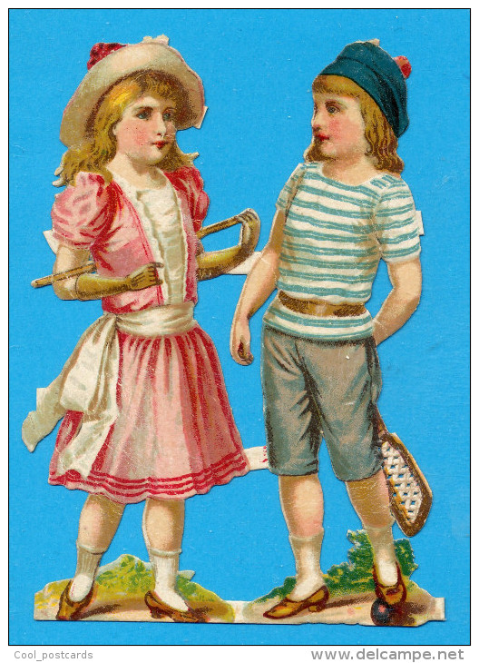 VICTORIAN SCRAPS, DECOUPIS  ANCIENS, R. TUCK LOT 2 ENFANT GARCON FILLETE, CHILDREN SPORT  VG Cond. Ca 8 X 12 Cm - Children