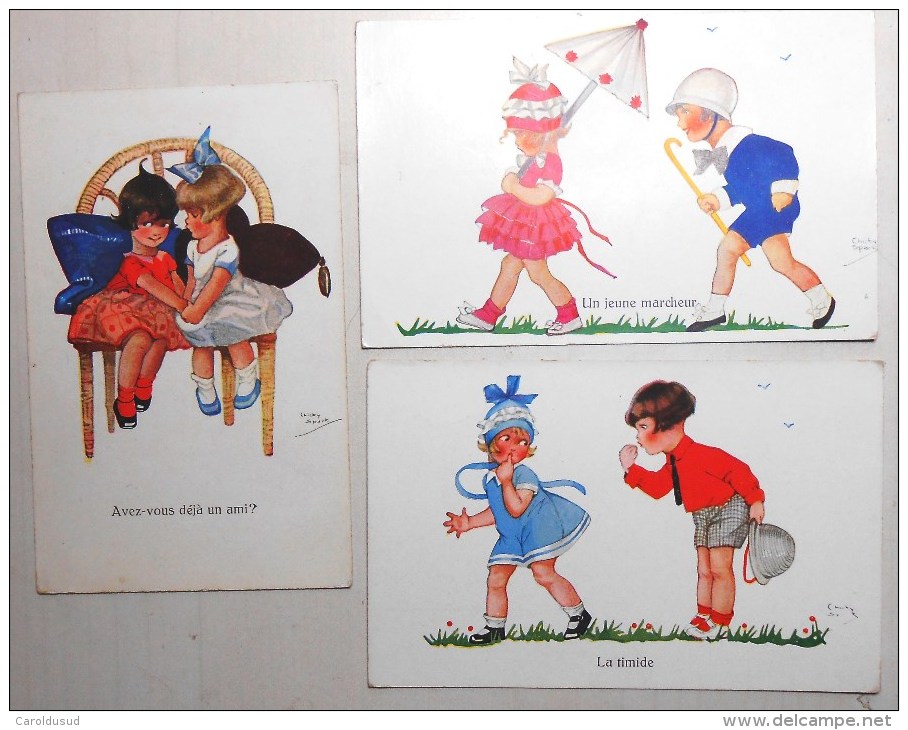 CP LOT 3X LITHO Illustrateur CHICKY SPARK N° 618 617 608 Enfant ENFANTS Bisous TIMIDE MARCHEUR  AMI - Spark, Chicky