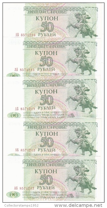 TRANSNISTRIE 50 RUBLEI 1993 UNC 5X SERIE CONSECUTIVE! - Moldavia