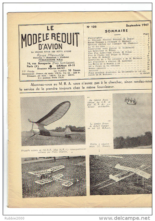 LE MODELE REDUIT D AVION 1947 L AUTOGIRE PLANEUR HYDRAVION LE BALSA PLAN DU MOTOMODELE VOL CIRCULAIRE DE BERTEAUX - Frankreich