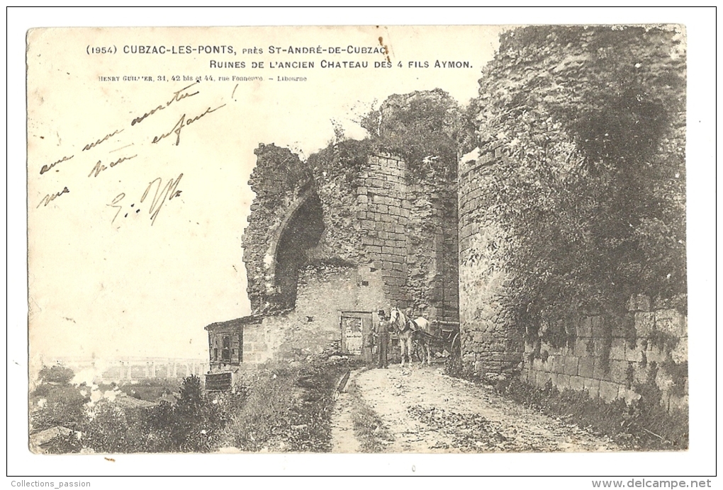 Cp, 33, Cubzac-les-Ponts, Ruines De L'ANcien Château Des 4 Fils Aymon, Voyagée - Cubzac-les-Ponts