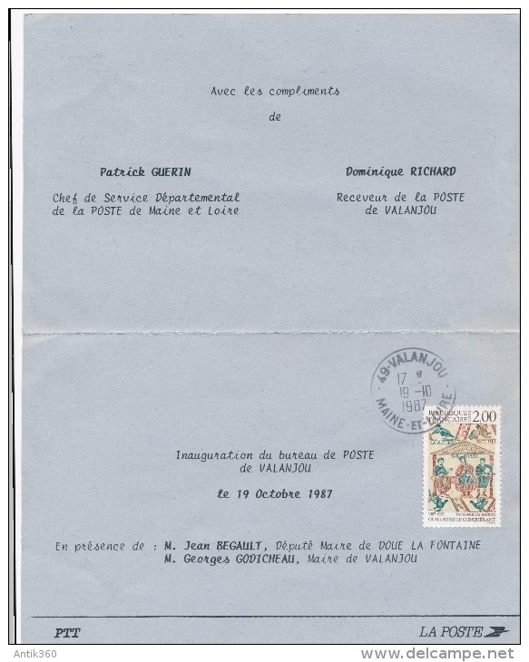 Carte Lettre VALANJOU Inauguration Du Bureau De Poste 19/10/1987 - Chemille