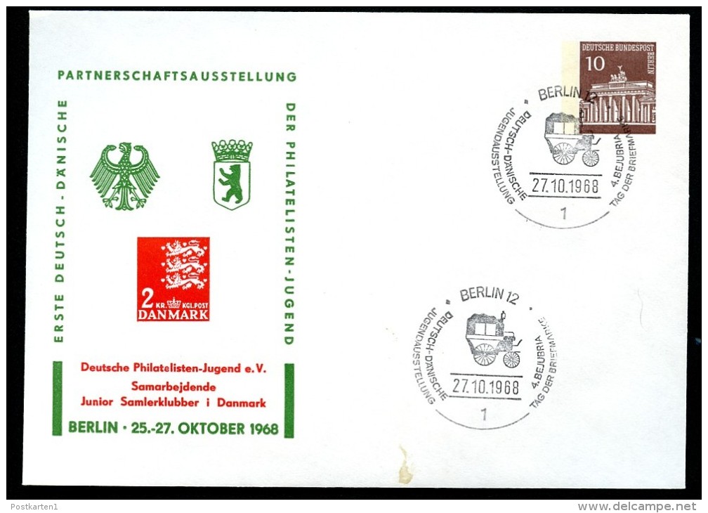 BERLIN PU40 D2/002 Privat-Umschlag AUSSTELLUNG DÄNEMARK Sost. Postkutsche 1968 NGK 6,00 € - Privatumschläge - Gebraucht