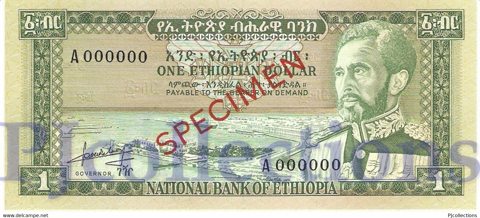 ETHIOPIA 1 DOLLAR 1966 PICK 25s SPECIMEN UNC RARE - Ethiopië