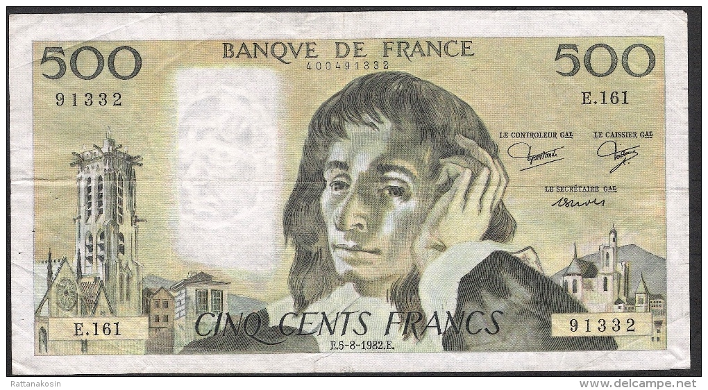 FRANCE  FAY.71.27  500  FRANCS   PASCAL   5.8.1982  VF - 500 F 1968-1993 ''Pascal''