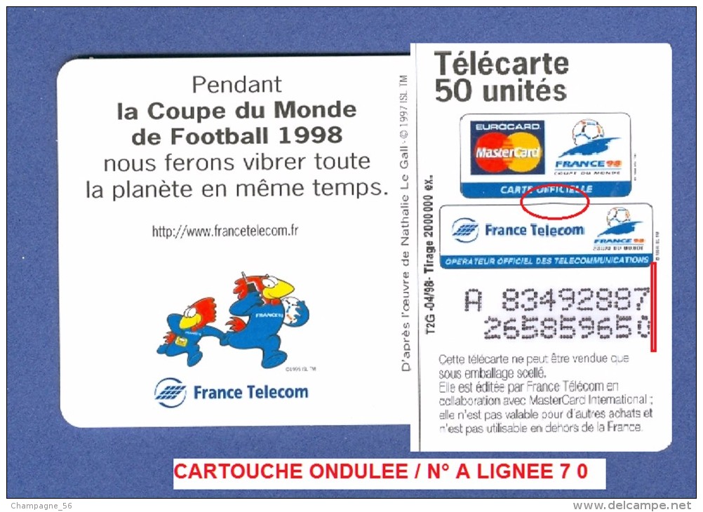 1998  COUPE DU MONDE 04 / 98 F846  970.JD.1 S03 T2G DN - A + 8 N° LASERS - 9 CHIFFRES JD  SUR LA 2EME - Variétés