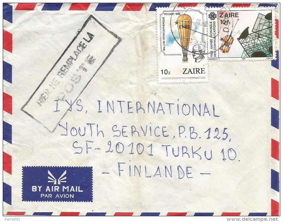 Zaire Congo 1986 Kw..dongo Space Piccard Air Balloon & Rien Ne Remplace La/ POSTE Handstamp Cover - Oblitérés