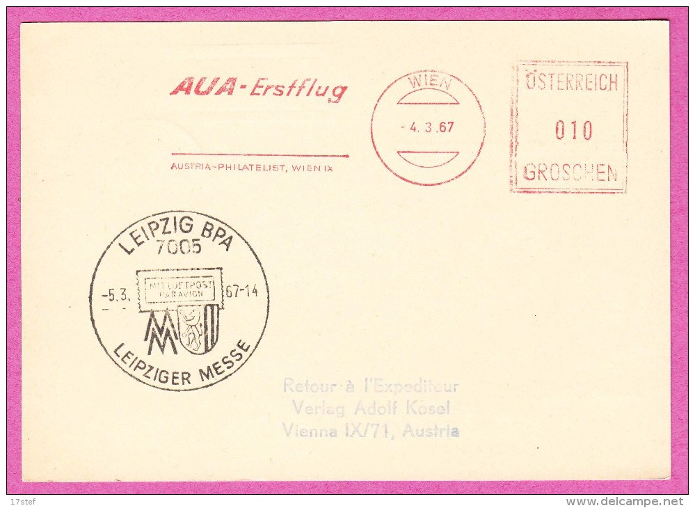 AUTRICHE AUSTRIA OSTERREICH - 1967 - Ganzsachen Entier Postal Stationary Flug Avion Plane Carvelle - Eerste Vluchten