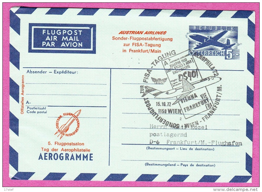 AUTRICHE AUSTRIA OSTERREICH - 1972  Aérogramme Aerogramm To Frankfurt - Eerste Vluchten