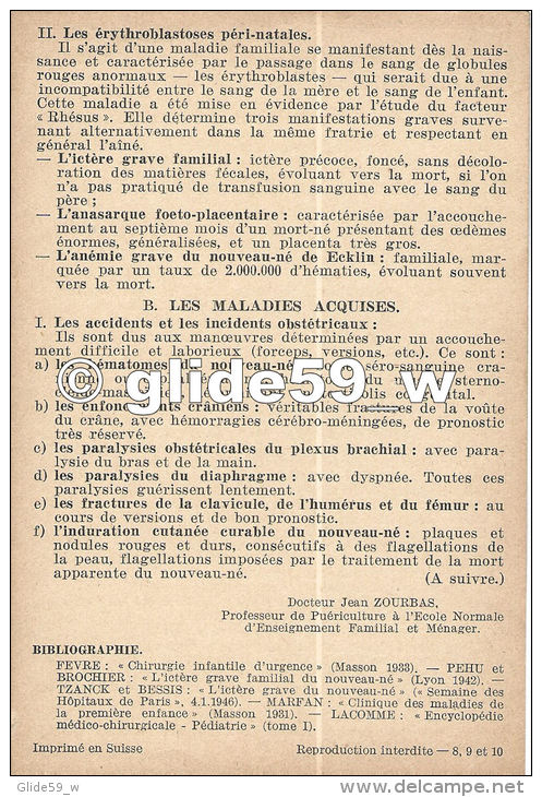 Puériculture - (Le) Nouveau-né Pathologique (fiche 1) - La Documentation Ménagère Permanente (1945-1946) - Schede Didattiche