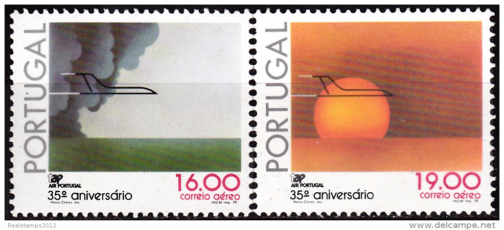 PORTUGAL - (CORREIO AÉREO) 1979, 35º Aniversário Da TAP. ( Série, 2 Valores )   ** MNH / (*) MNG  MUNDIFIL  Nº 12/3 - Ungebraucht