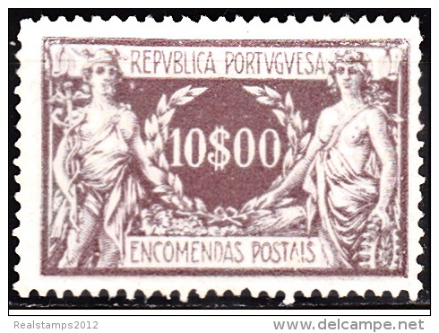 PORTUGAL - (ENCOMENDAS POSTAIS) - 1920-1922,   Comércio E Indústria.   10$00  Pap. Lustrado  (*) MNG   MUNDIFIL  Nº 17 - Unused Stamps