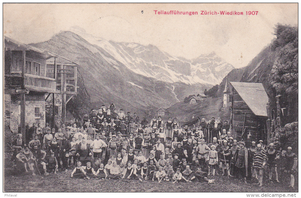 Tellaufführungen Zürich - Wiedikon 1907 - Carte Très Animée Oblitérée Le 5.X.1907 - Wiedikon