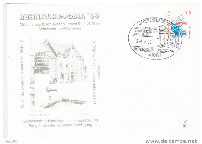 MONCHENGLADBACH TOWN HALL, FOUNTAIN, HANNOVER EXPO2000, COVER STATIONERY, ENTIER POSTAUX, 1999, GERMANY - Sobres - Usados