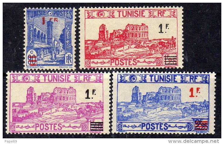 Tunisie N° 223 / 26  X  Timbres Surchargés.  La Série Des 4 Valeurs Trace De Charnière Sinon TB - Neufs