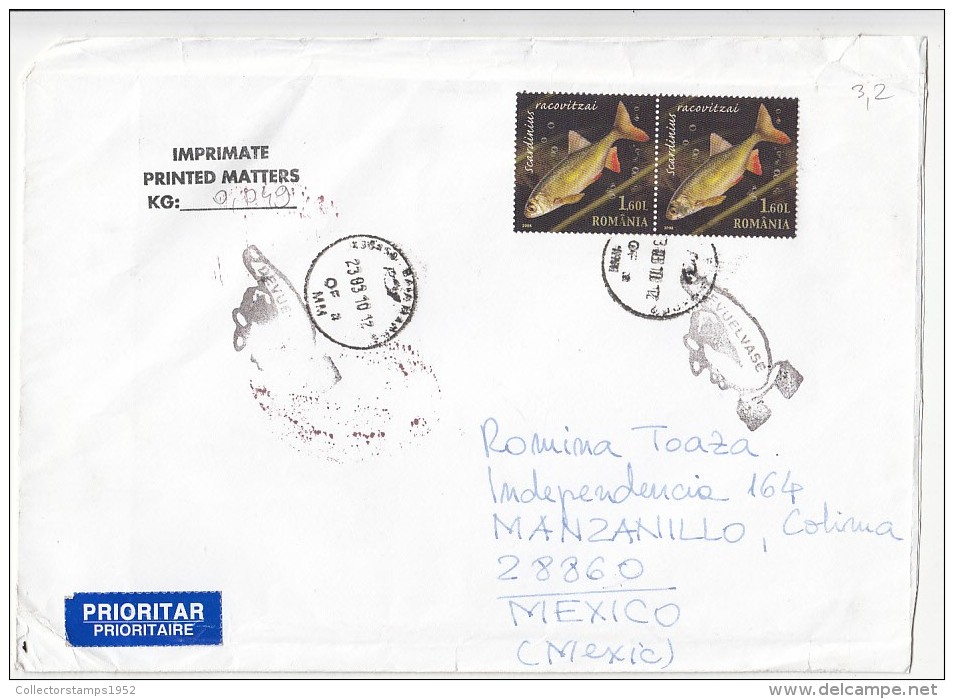 1337FM- FISH, STAMPS ON COVER, 2010, ROMANIA - Lettres & Documents