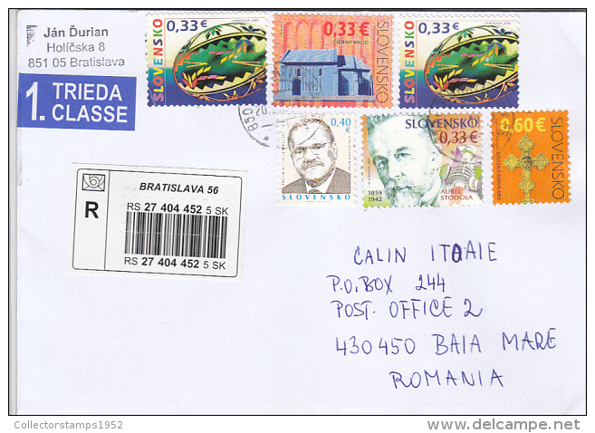 14660- PAINTED EASTER EGGS, PERSONALITIES, CROSS, ARCHITECTURE, STAMPS ON REGISTERED COVER, 2013, SLOVAKIA - Briefe U. Dokumente