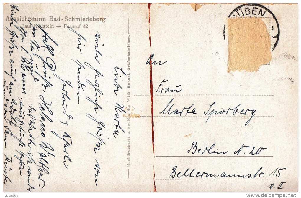 1920 CIRCA BAD SCHMIEDEBERG AUSSICHTSTURM - Bad Schmiedeberg