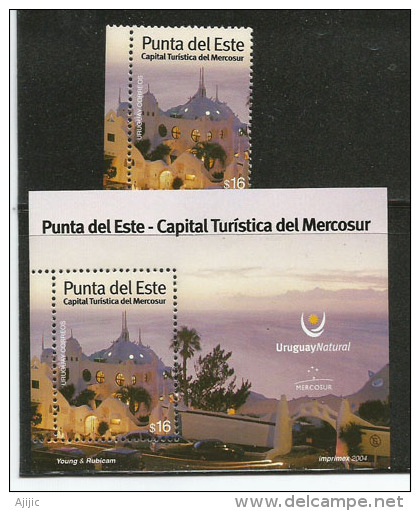 URUGUAY.Punta Del Este, Station Balnéaire Célèbre.,capitale Touristique Sud-Americaine. Un Bloc-feuillet + T-p Neufs ** - Hotels, Restaurants & Cafés