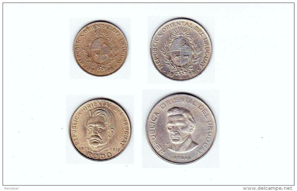 ® URUGUAY 1970-1973: LOTE De 4 Monedas - Níquel - Uruguay