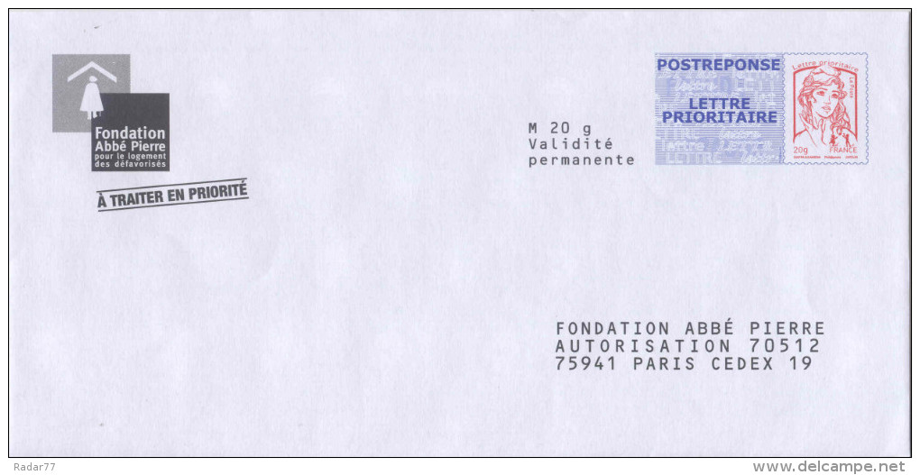 PAP POSTREPONSE LETTRE PRIORITAIRE Ciappa-Kavena Fondation Abbé Pierre - Verso 14P094 - Intérieur E11199011SSM - Prêts-à-poster:Answer/Ciappa-Kavena