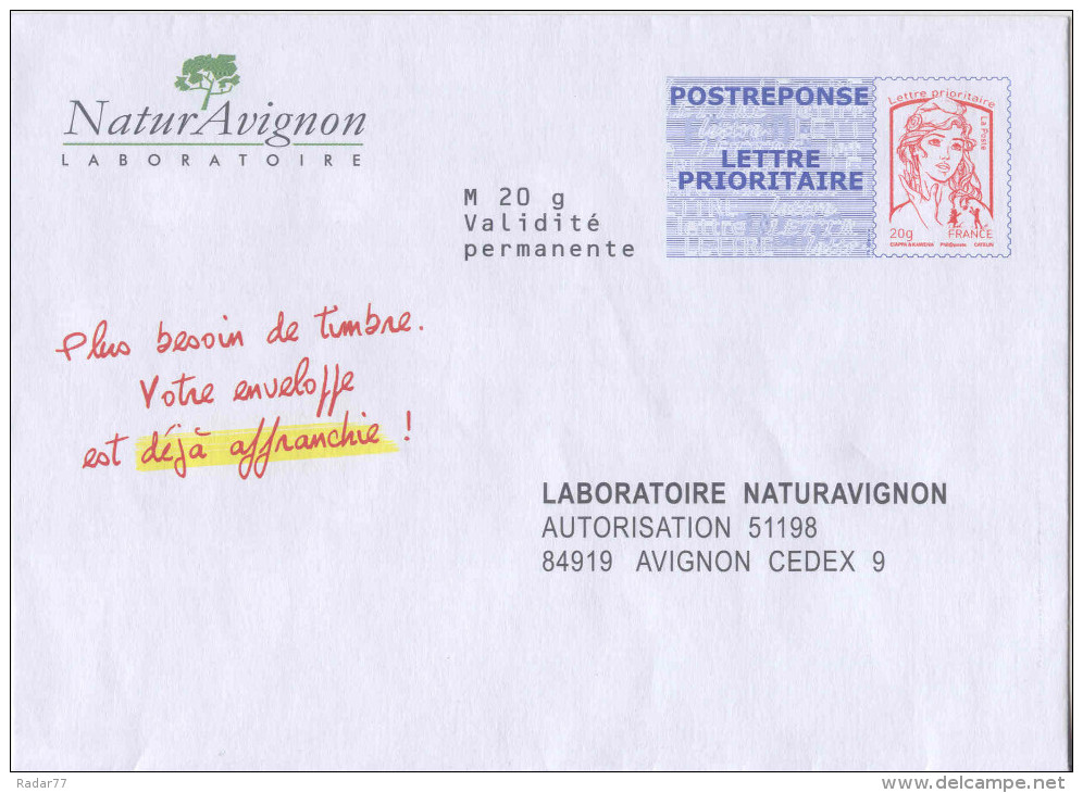 PAP POSTREPONSE LETTRE PRIORITAIRE Ciappa-Kavena Laboratoire Naturavignon - Verso 14P062 - Voir Description - Prêts-à-poster: Réponse /Ciappa-Kavena