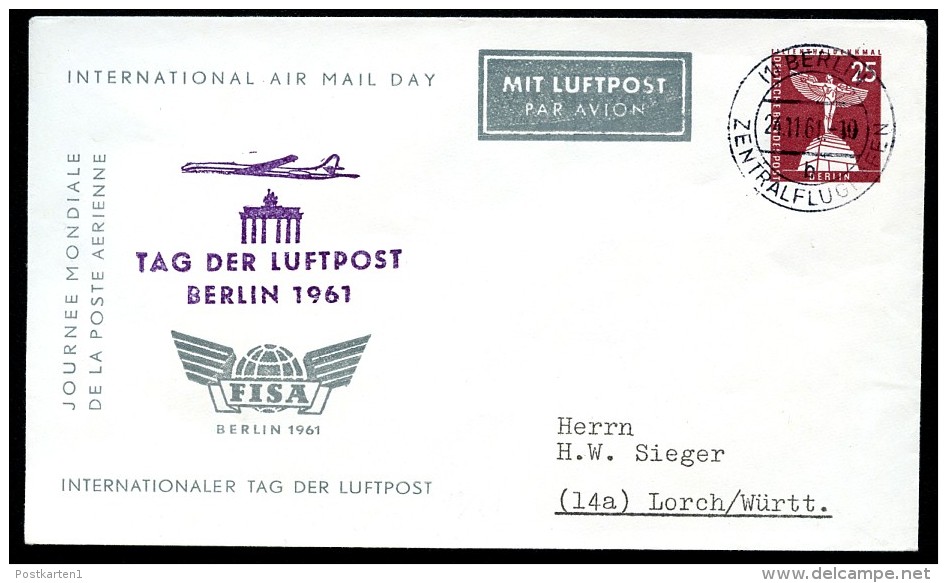 BERLIN PU19 C2/001b Privat-Umschlag Tag Der Luftpost MIT ADRESSZUDRUCK NICHT KATALOGISIERT 1961 - Privatumschläge - Gebraucht