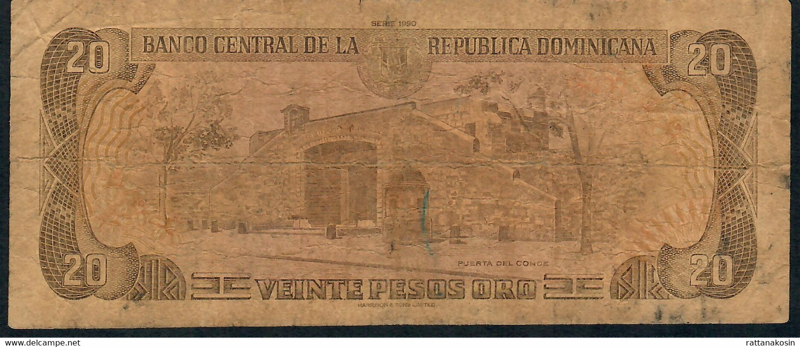 DOMINICAN REPUBLIC P133a 20  PESOS ORO  1990 Signature 32 #D/E    FINE - Dominicaanse Republiek