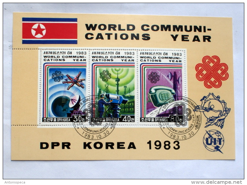 KOREA DPR 1983 World Communications Year  FULL SHEET  FDC, OG - Asia