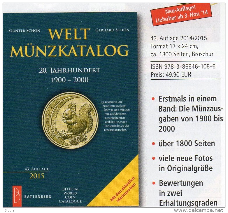 20.Jahrhundert Weltmünz-Katalog A-Z 2015 New 50€ Münzen Battenberg Verlag Schön Coin Europe America Africa Asia Oceanien - Erstausgaben