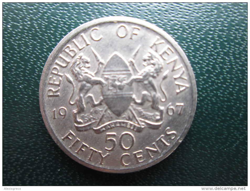 KENYA 1967  FIFTY CENTS   KENYATTA Copper-Nickel  USED COIN In Very Good CONDITION. - Kenia