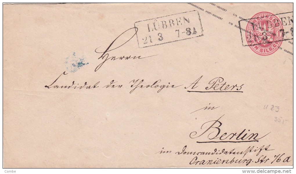 1881 LETTRE ENTIER PRUSSE 1SG. LÜBBEN - BERLIN . 146mm X 84mm/ 3440 - Ganzsachen