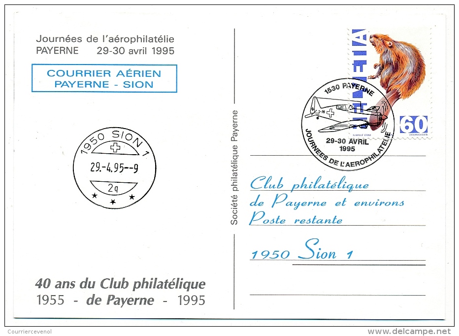 SUISSE - 1 Enveloppe + 1 Carte - Courrier Aérien PAYERNE - SION - Jour De L'Aérophilatélie 1995 - First Flight Covers